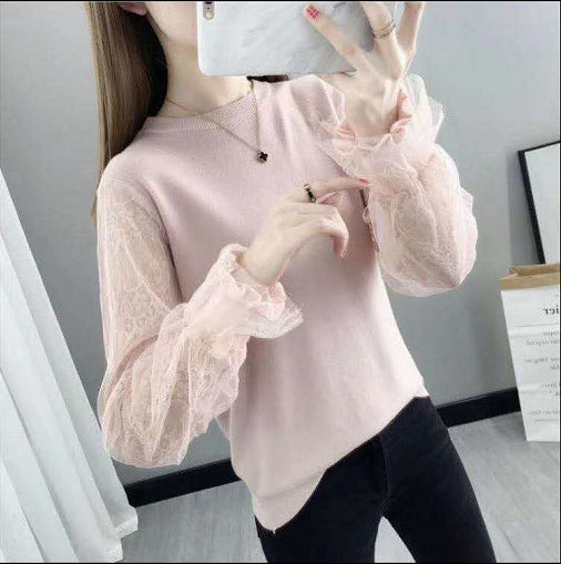 Women's pullover with transparent, voluminous sleeves NOVAE