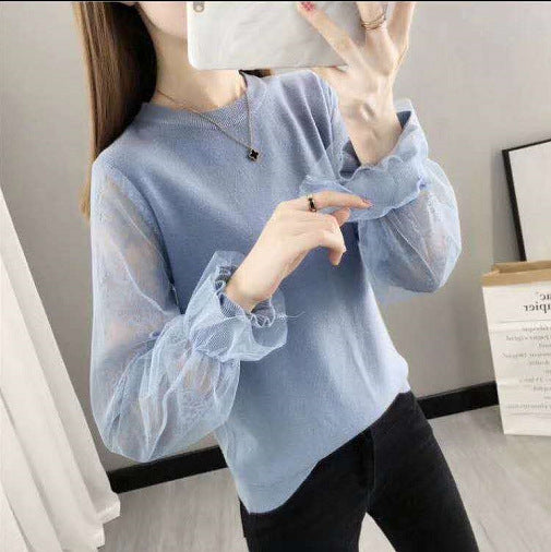 Women's pullover with transparent, voluminous sleeves NOVAE