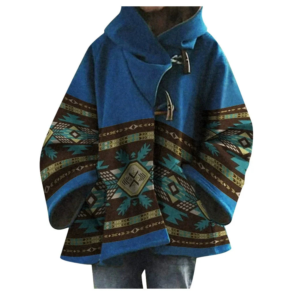NOVAE | Women's Coats Multicolored Printed Long-Sleeved Wool Hooded Coats