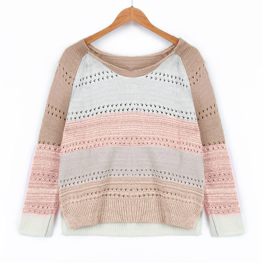 Women's knitted sweater with unusual color design and fashionable openwork pattern NOVAE
