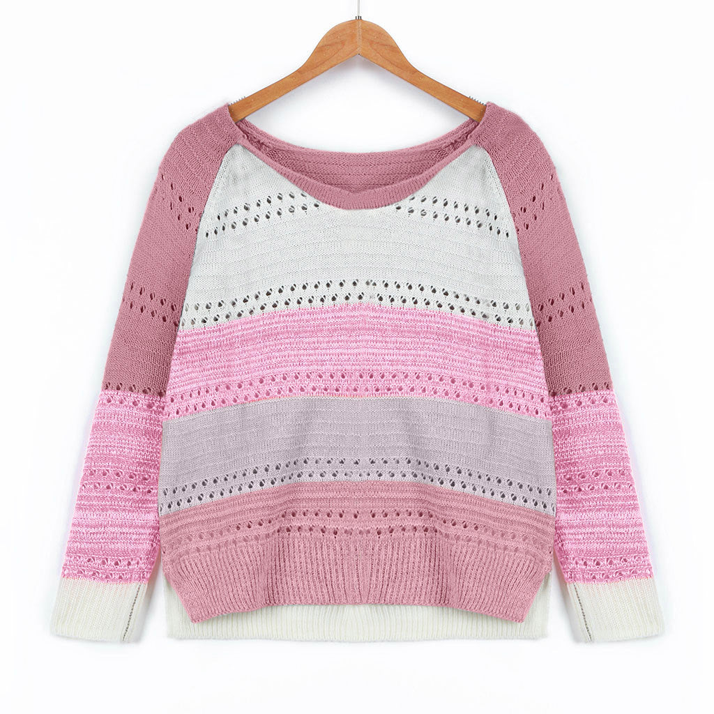 Women's knitted sweater with unusual color design and fashionable openwork pattern NOVAE