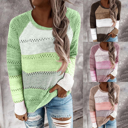 Women's knitted sweater with unusual color design and fashionable openwork pattern NOVAE