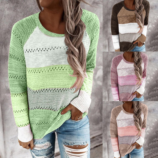 Women's knitted sweater with unusual color design and fashionable openwork pattern NOVAE