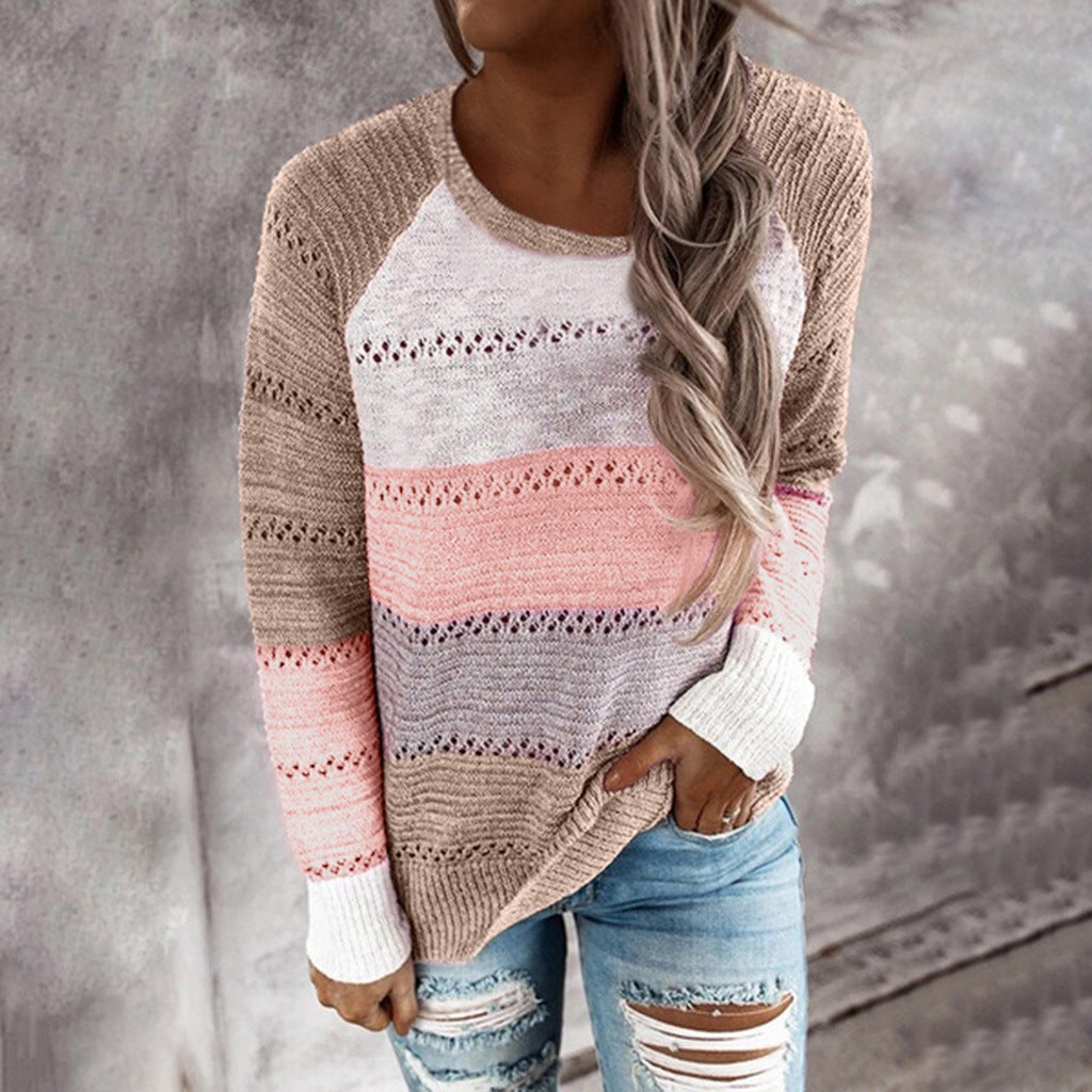 Women's knitted sweater with unusual color design and fashionable openwork pattern NOVAE