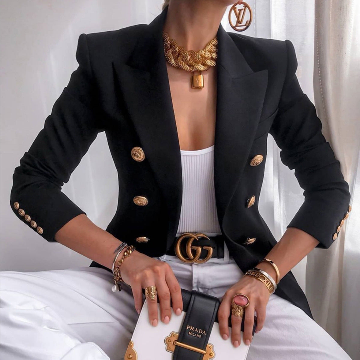 Women's elegant double-breasted blazer with gold buttons NOVAE