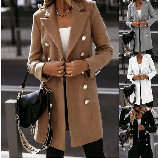 Women's Elegant and Warm Wool Coat with Double Button Front NOVAE