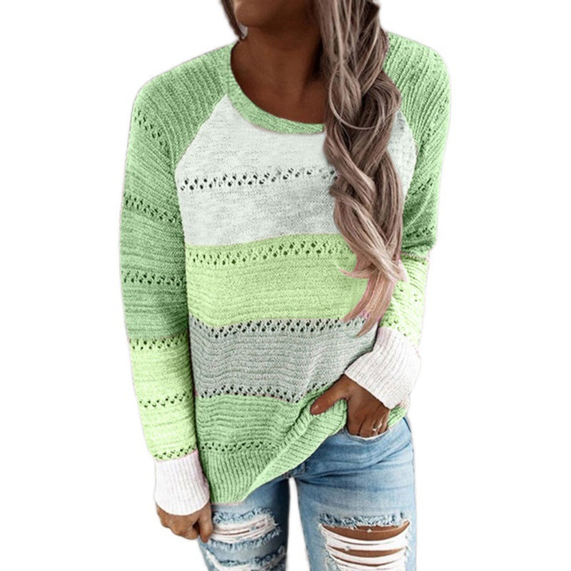 Women's knitted sweater with unusual color design and fashionable openwork pattern NOVAE