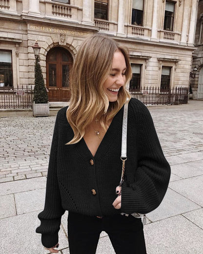 Women's playful cardigan with decorative buttons and wide sleeves NOVAE