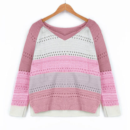 Women's knitted sweater with V-neck and delicate openwork patterns NOVAE