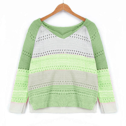 Women's knitted sweater with V-neck and delicate openwork patterns NOVAE