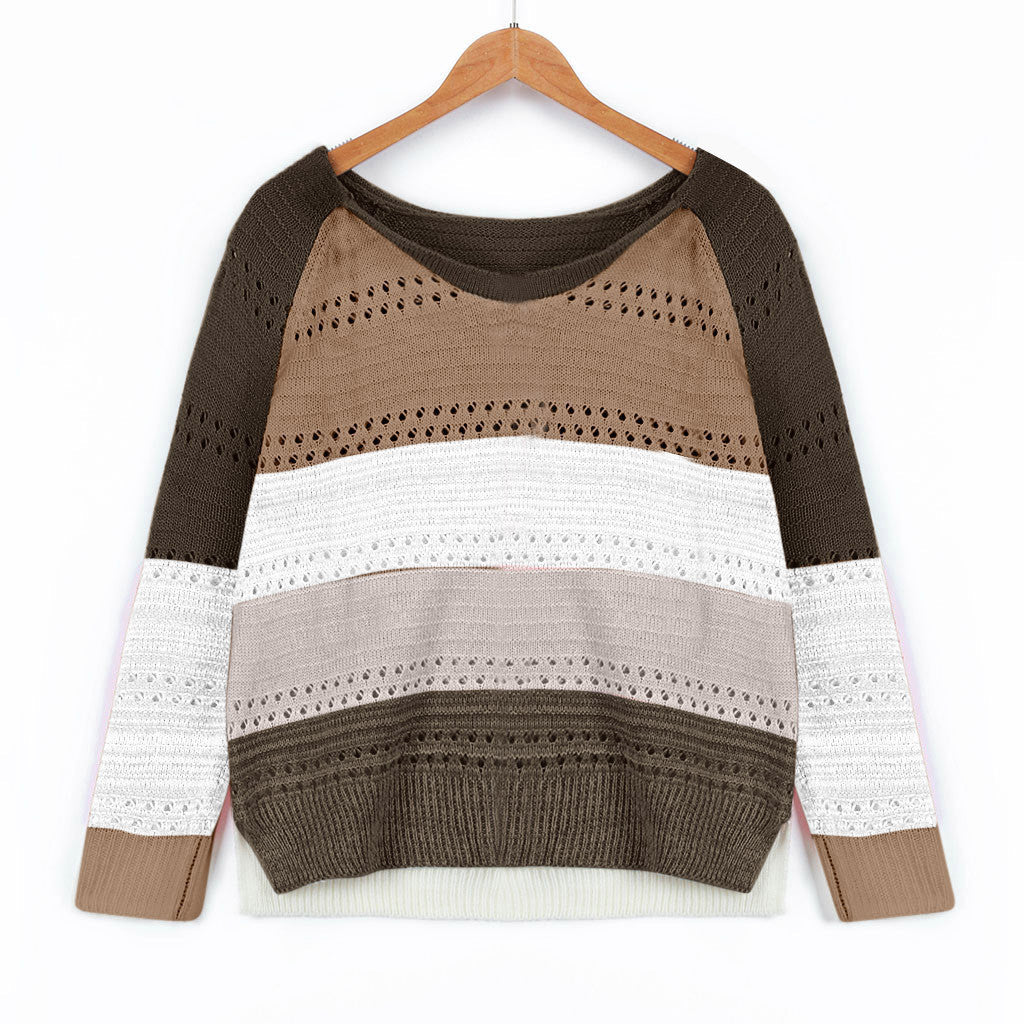 Women's knitted sweater with unusual color design and fashionable openwork pattern NOVAE