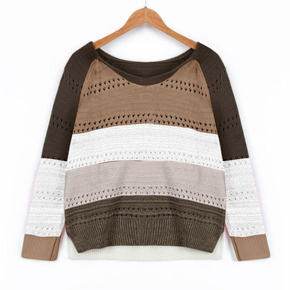 Women's knitted sweater with unusual color design and fashionable openwork pattern NOVAE
