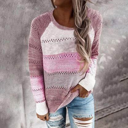 Women's knitted sweater with unusual color design and fashionable openwork pattern NOVAE