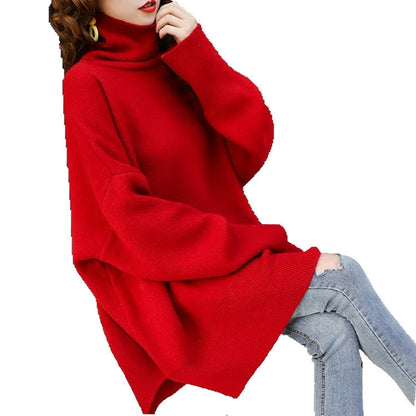 Women's chunky knit sweater with high collar and relaxed fit NOVAE