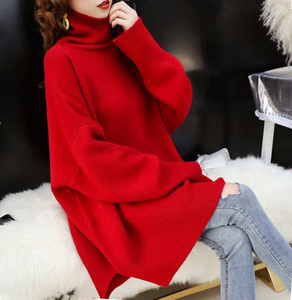 Women's chunky knit sweater with high collar and relaxed fit NOVAE