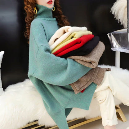 Women's chunky knit sweater with high collar and relaxed fit NOVAE