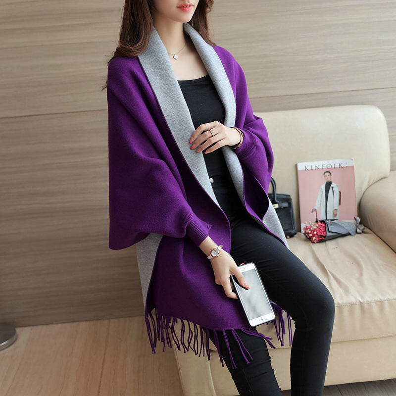 Women's elegant scarf with fringe and contrasting color details NOVAE