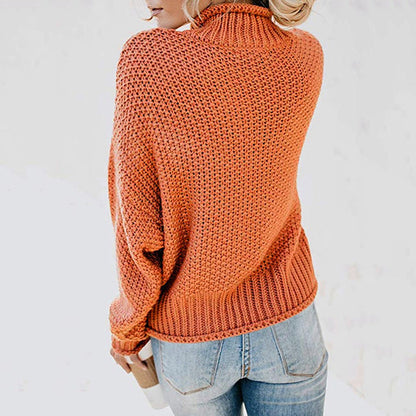 Women's chunky knit sweater with high collar and wide cut NOVAE