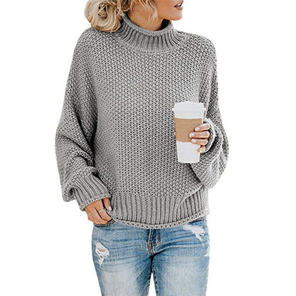 Women's chunky knit sweater with high collar and wide cut NOVAE