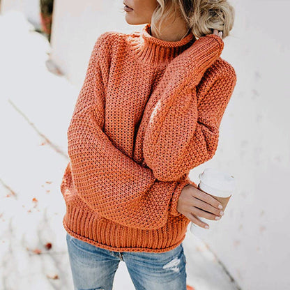 Women's chunky knit sweater with high collar and wide cut NOVAE