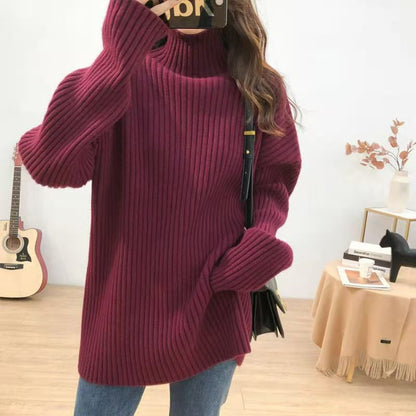 Women's chunky knit sweater with high collar and fine rib texture NOVAE