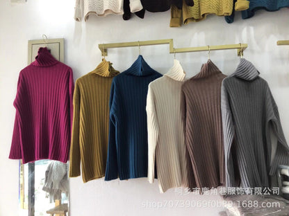 Women's chunky knit sweater with high collar and fine rib texture NOVAE