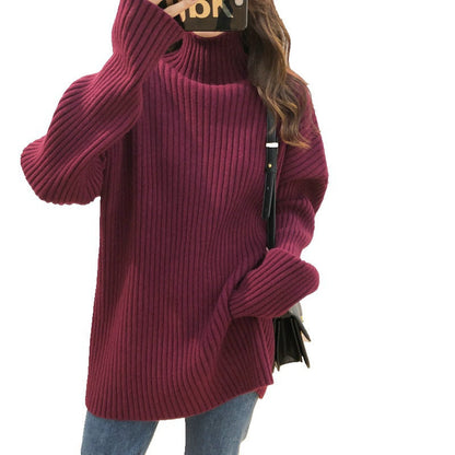 Women's chunky knit sweater with high collar and fine rib texture NOVAE