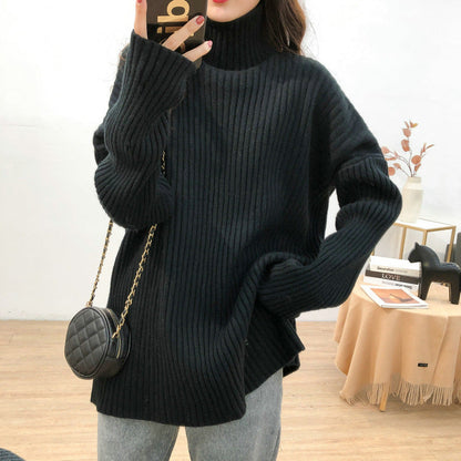 Women's chunky knit sweater with high collar and fine rib texture NOVAE