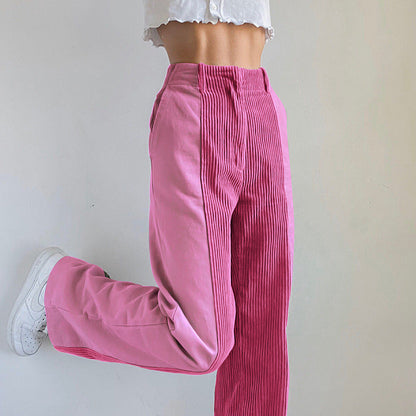 Women's elegant high-waisted corduroy trousers with wide leg NOVAE