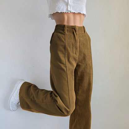 Women's elegant high-waisted corduroy trousers with wide leg NOVAE