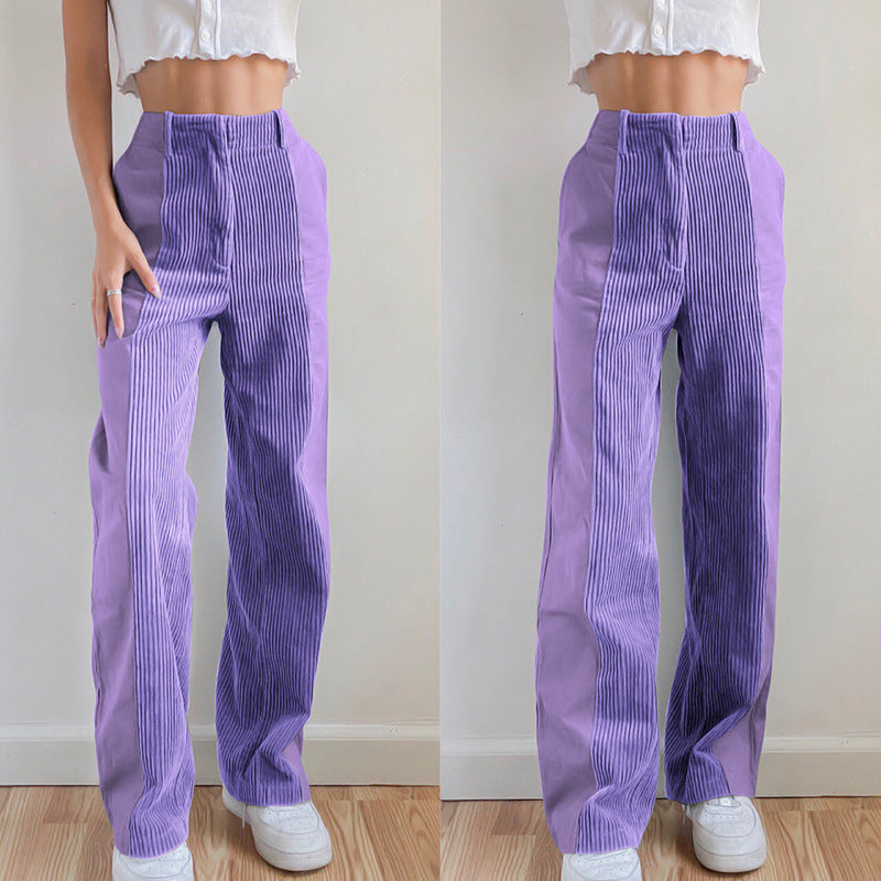 Women's elegant high-waisted corduroy trousers with wide leg NOVAE