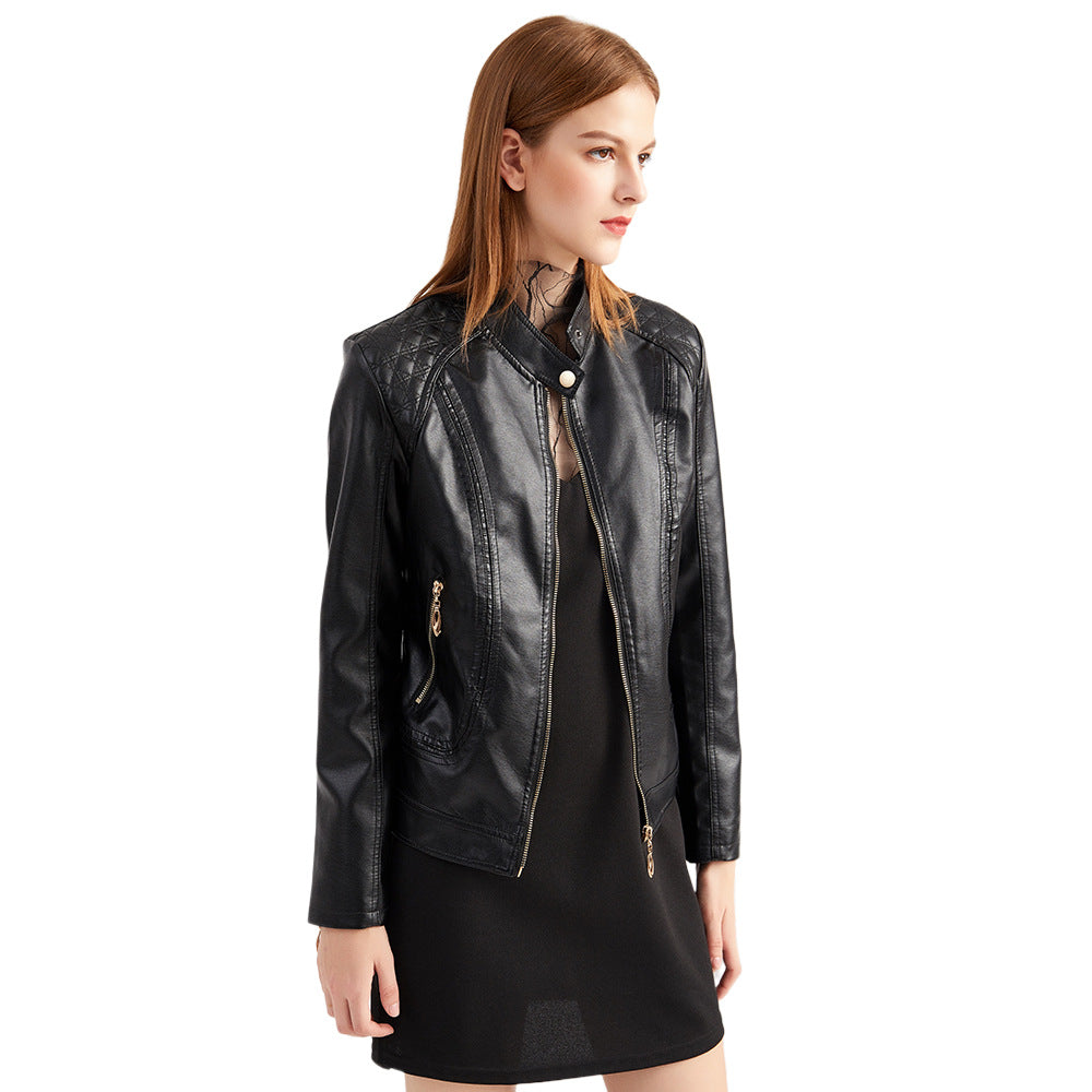 Women's faux leather jacket with fashionable quilted details NOVAE