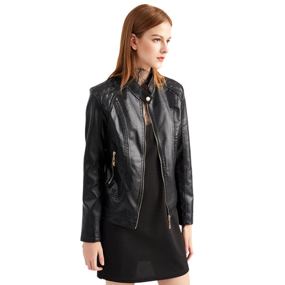 Women's faux leather jacket with fashionable quilted details NOVAE