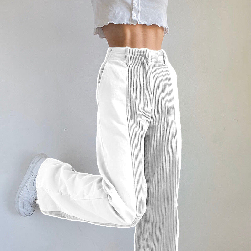 Women's elegant high-waisted corduroy trousers with wide leg NOVAE