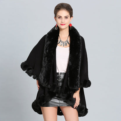 Women's hooded poncho with luxurious fur collar and elegant trim NOVAE
