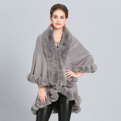 Women's hooded poncho with luxurious fur collar and elegant trim NOVAE