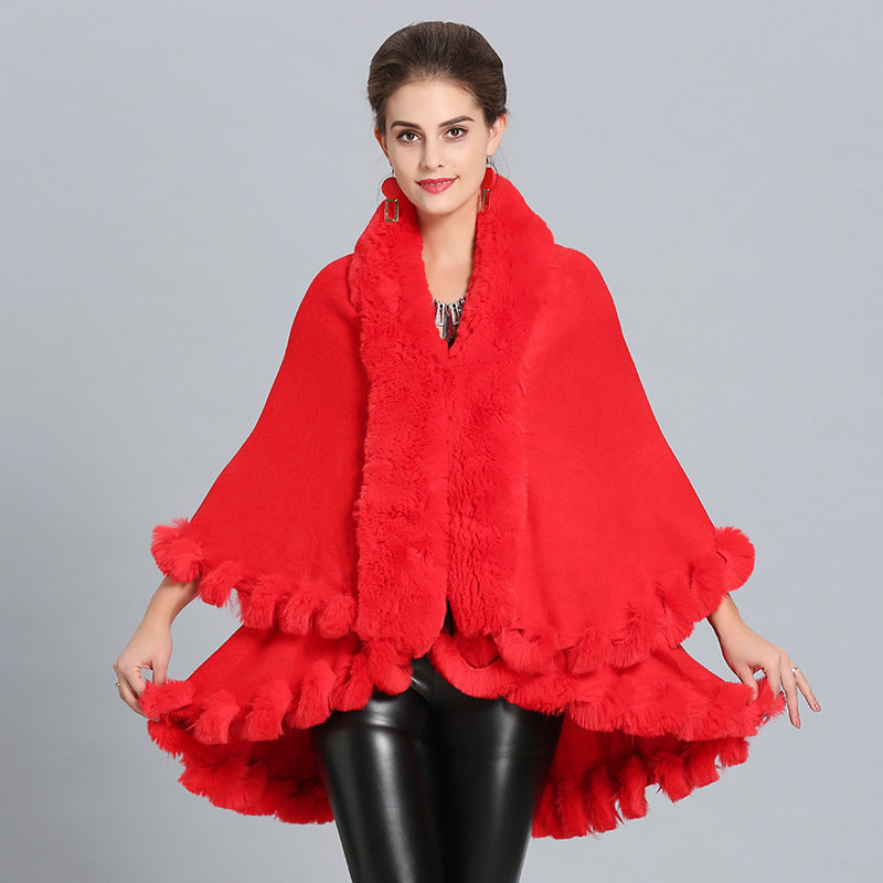 Women's hooded poncho with luxurious fur collar and elegant trim NOVAE