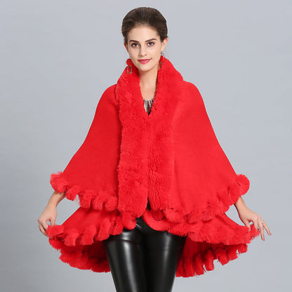 Women's hooded poncho with luxurious fur collar and elegant trim NOVAE