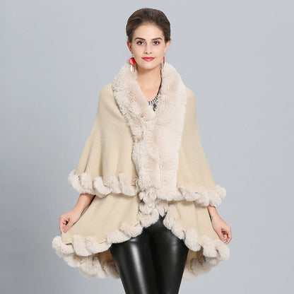 Women's hooded poncho with luxurious fur collar and elegant trim NOVAE