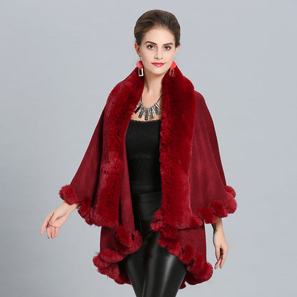 Women's hooded poncho with luxurious fur collar and elegant trim NOVAE