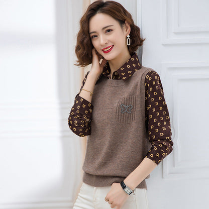 Women's fashionable knitted vest with decorative butterfly motif NOVAE