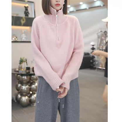 Women's knit sweater with high collar and practical zipper NOVAE