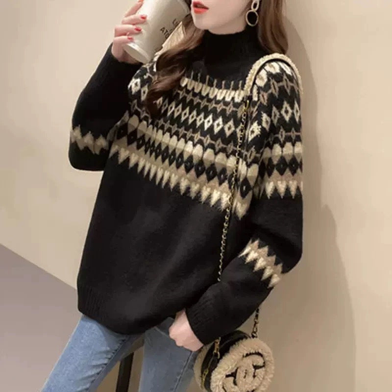 Women's fashionable sweater with geometric Fair Isle pattern NOVAE