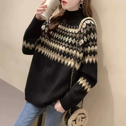 Women's fashionable sweater with geometric Fair Isle pattern NOVAE