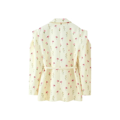 Women's blazer jacket with broad shoulders and adjustable belt NOVAE