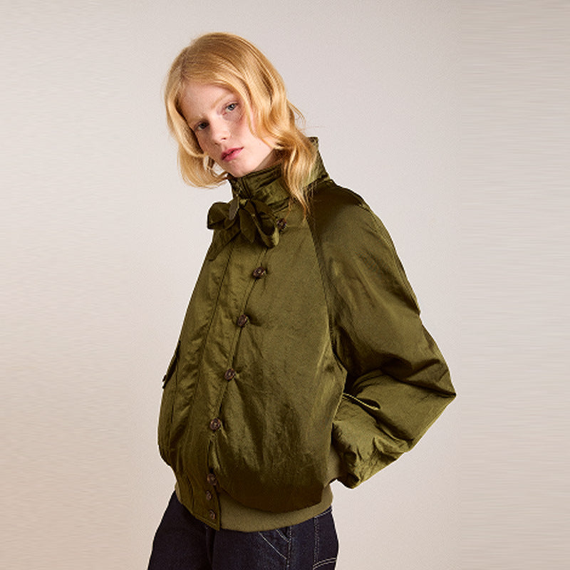 Women's urban bomber jacket with elegant details and high collar NOVAE