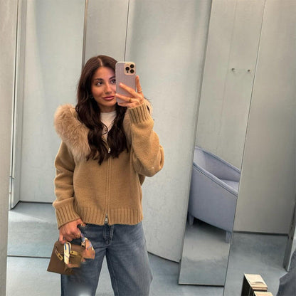 Women's Cozy Cardigan with Fur Collar NOVAE