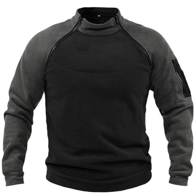 Men's fleece pullover with high collar and functional pockets NOVAE