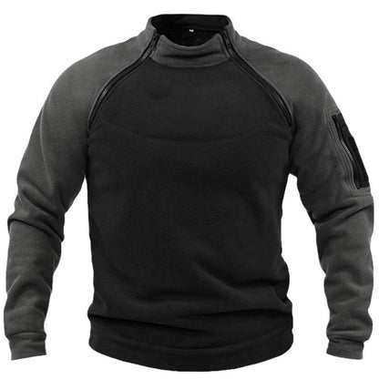 Men's fleece pullover with high collar and functional pockets NOVAE