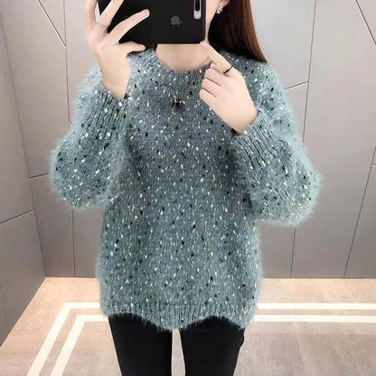 Women's fluffy sweater with a unique textured design and sparkling accents NOVAE